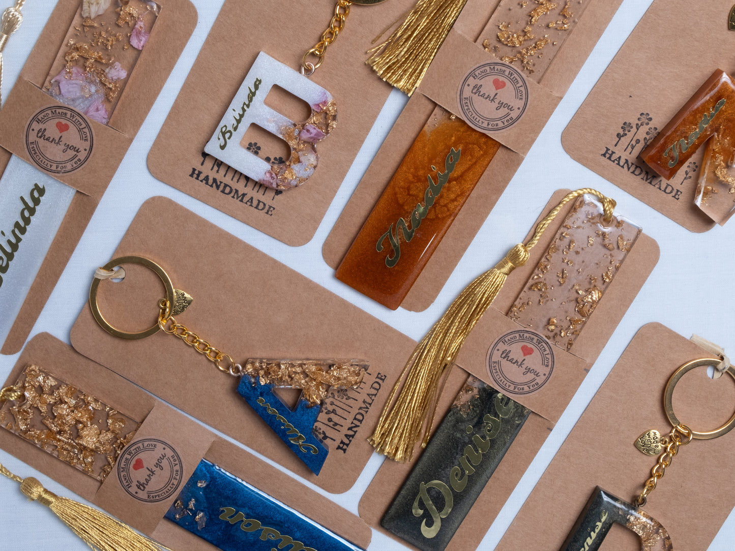 TWO TONE ALPHABET KEYRINGS & BOOKMARKS