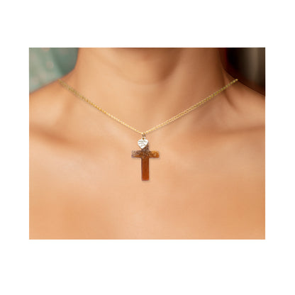 PENDANT NECKLACE CROSSES IN VARIOUS STYLES - WITH REAL FLOWERS & FOILS