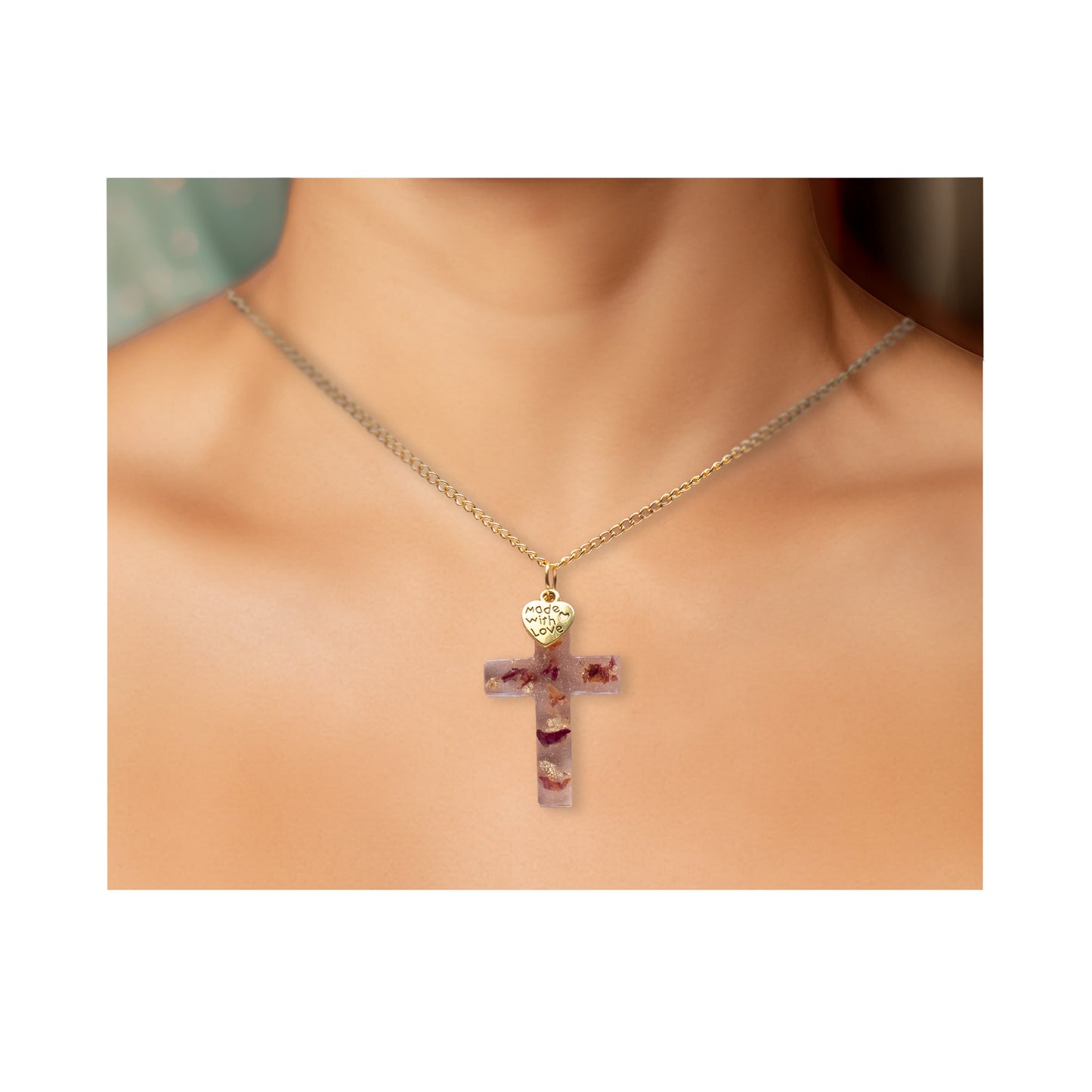 PENDANT NECKLACE CROSSES IN VARIOUS STYLES - WITH REAL FLOWERS & FOILS