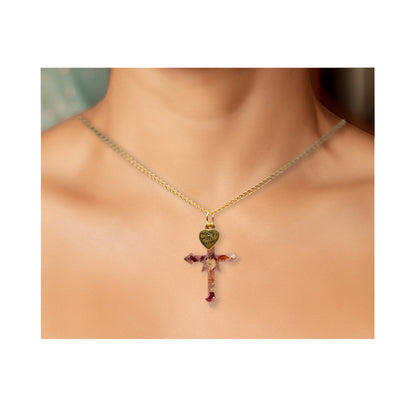 PENDANT NECKLACE CROSSES IN VARIOUS STYLES - WITH REAL FLOWERS & FOILS